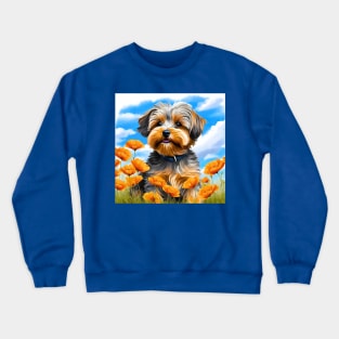 California Poppy Yorkipoo Puppy Crewneck Sweatshirt